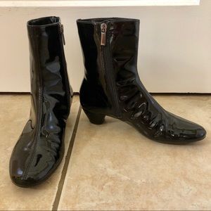 Aquatalia Harp Black Patent Ankle Boots